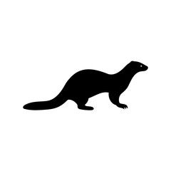 Black silhouette of a weasel standing isolated on a white background