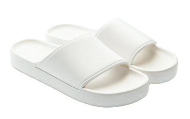 Comfortable white slide sandals on transparent background, png