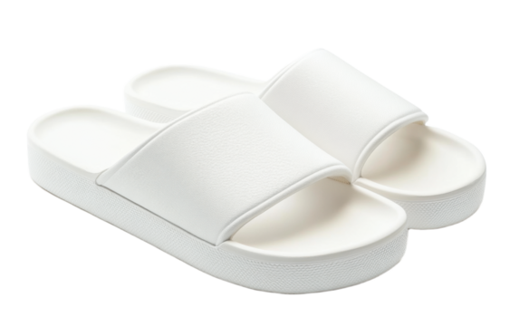 Comfortable white slide sandals on transparent background, png