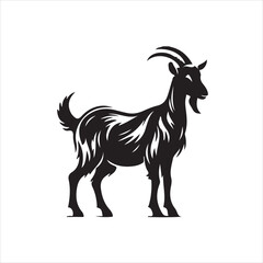 Silhouette of a goat standing isolated on white background, vector illustration