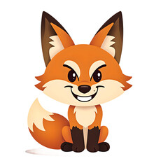 Obraz premium A playful cartoon fox with bold shapes and a mischievous grin in a minimalist icon like style, isolated