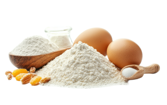Common baking ingredients such on transparent background, png