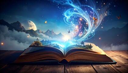 Open book, magical scene