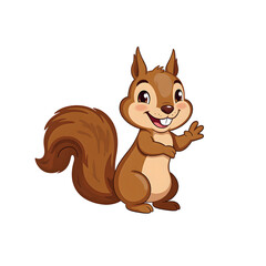 Fototapeta premium Adorable cartoon squirrel with a fluffy tail waving in a minimalist style on a white background, isolated