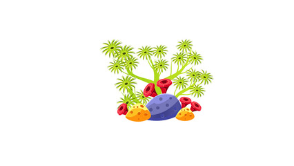 PNG Cartoon underwater sea landscape constructor with fishes and ocean animals, vector undersea world. Underwater coral reef characters of octopus with turtle,