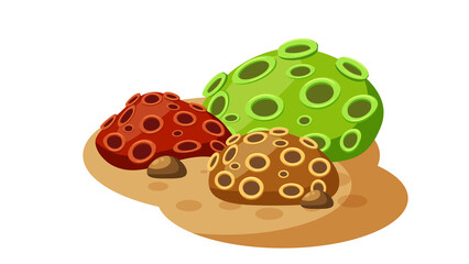 PNG Cartoon underwater sea landscape constructor with fishes and ocean animals, vector undersea world. Underwater coral reef characters of octopus with turtle,