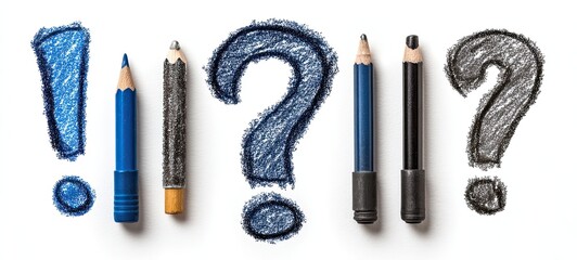 Exclamation and question marks drawn with pencils