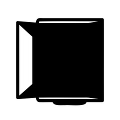 Stylized illustration of a television with an open door, showing the screen