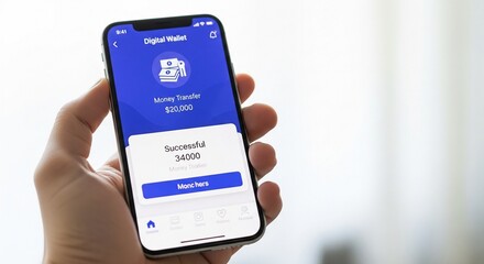 Hand Holding Smartphone with Digital Wallet Money Transfer Success