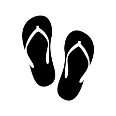 Two black flip flops on a white background ready for the beach