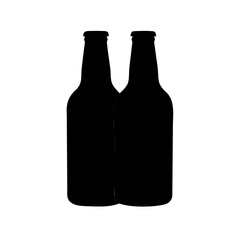Silhouette of two beer bottles standing side by side on a white background