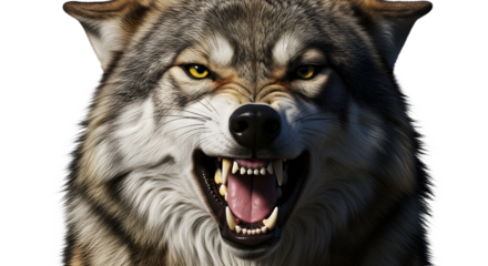 Angry Wolf Close Up Portrait Isolated