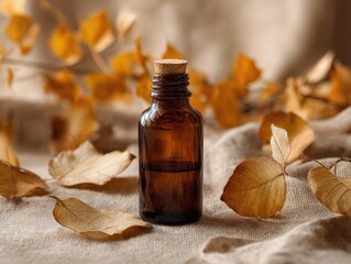 Amber glass bottle with autumn leaves (1)