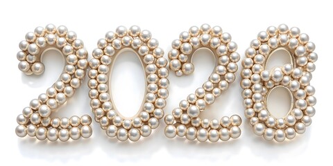 Elegant 2026 new year celebration design with pearl beads isolated on white background