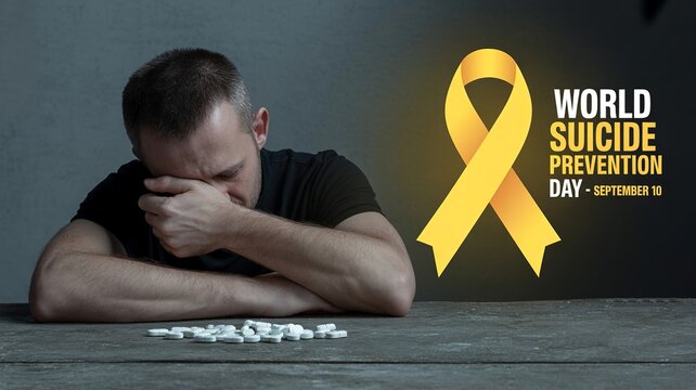 World Suicide Prevention Day, Mental health awareness design highlighting support with yellow ribbon symbol.