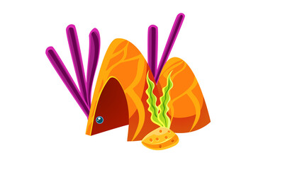 PNG Cartoon underwater sea landscape constructor with fishes and ocean animals, vector undersea world. Underwater coral reef characters of octopus with turtle,