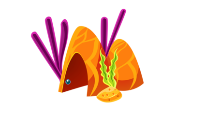 PNG Cartoon underwater sea landscape constructor with fishes and ocean animals, vector undersea world. Underwater coral reef characters of octopus with turtle,