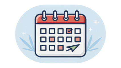 Calendar Icon with Checkmark and Cursor, Planning and Scheduling Concept Illustration