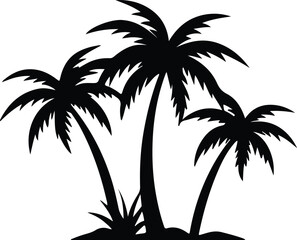 Silhouetted Coconut Palm Trees on an Island Beach