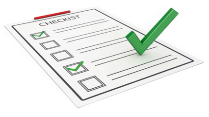 Checklist with Green Checkmarks and Clipping Board for Task Management, To-Do List, and Project Planning