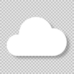 A flat cloud with a shadow. Cartoon, fluffy white cloud on a transparent background. Abstract space weather elements. Cloudscape objects for games and comics. Vector EPS 10.