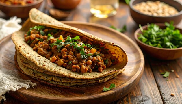 Ethiopian Injera with Lentil Stew Misir Wat. Healthy Vegetarian Food