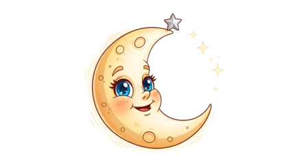 Cute Crescent Moon Cartoon Character