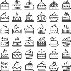 Assorted cakes and cupcakes line art dessert sweet