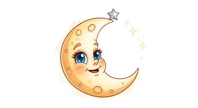 Cute Crescent Moon Cartoon Character