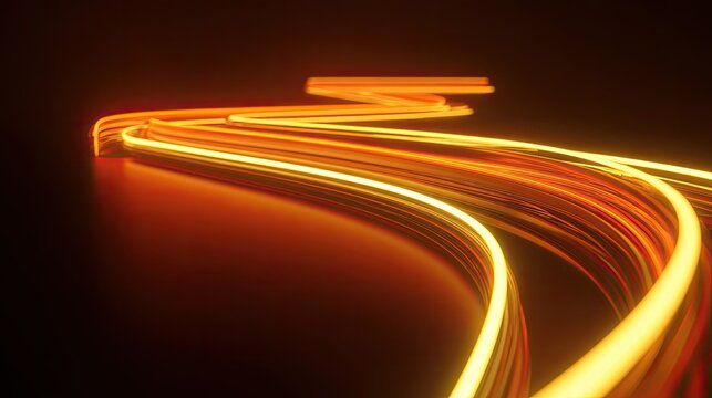 Abstract, glowing, golden lines curving through dark space
