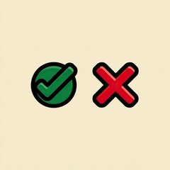 Two simple icons; a green checkmark and a red X