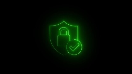 Glowing Neon green Lock Animation Icon and Graphic of Security, Privacy, Password Protection, and Safety Symbol on Black Background icon with 4k