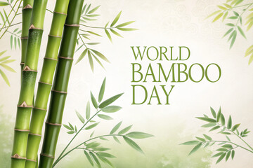 Naklejka premium World Bamboo Day Poster – Realistic Green Bamboo Celebration Design