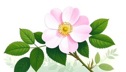 Obraz premium Detailed illustration of a dog rose flower and leaves