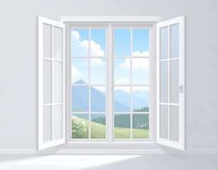 Open window, mountain view