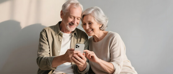 Senior couple using smartphone
