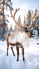 Majestic reindeer in snowy forest