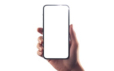 Hand Holding Modern Smartphone with Blank White Screen Isolated on White Background mobile phone device