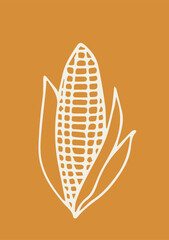 Illustration Hand Draw Doodle Corn with Yellow Background