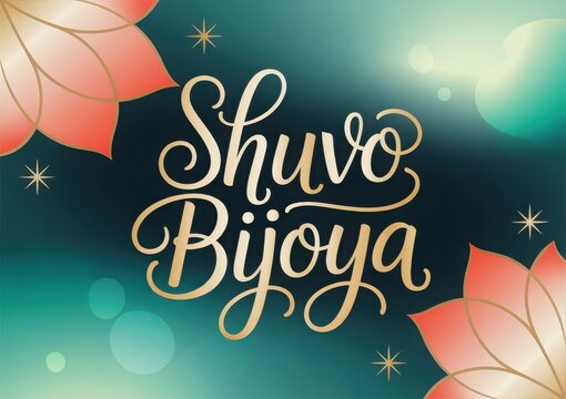 Shuvo bijoya greetings with floral accents and bokeh lights