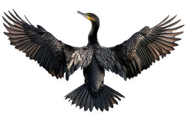 Fototapeta premium Cormorant spreading its wings on transparent background, png