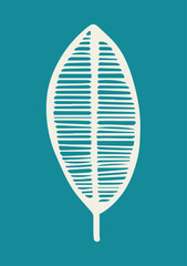 Illustration Hand Draw Doodle Decoration Leaf Beach House Style Blue Background