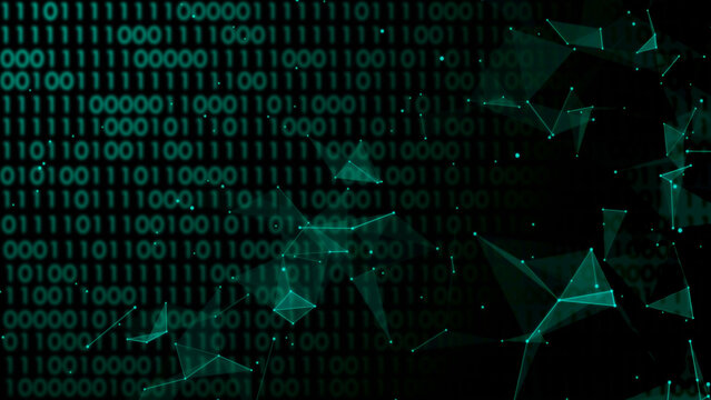 Blue digital technology background with binary numbers and connecting dots and lines design 