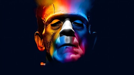 Colorful artistic representation of Frankenstein's monster