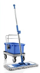 Blue and gray cleaning cart with mop