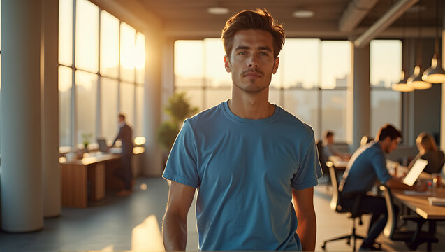 Young professional walking in modern open-plan office