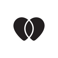 Abstract Heart Leaf Logo Design in Black Silhouette