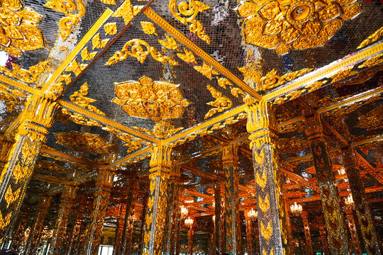 Decorative detail of inside wall in temple, Wat Phuttha Prommayan, Chachoengsao Province,Thailand.