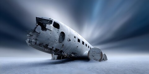 Abandoned airplane wreckage in a desolate landscape