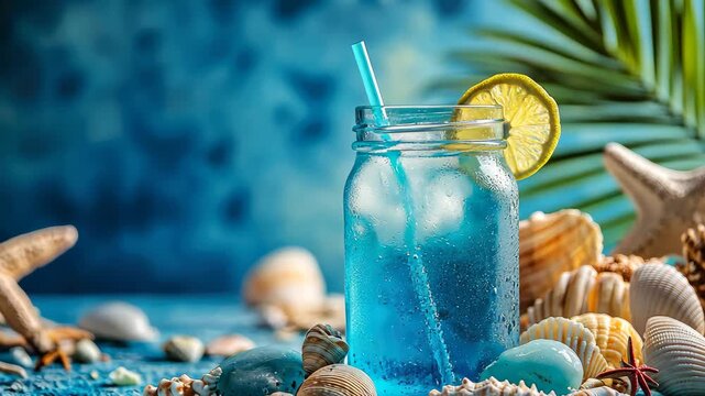 Blue cocktail in marine style. Selective focus. Nature.